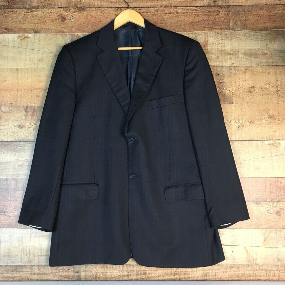 Pavone Zignone Worsted Wool Blue Plaid Suit Jacket 2 Buttons Mad in Italy Sz 42R